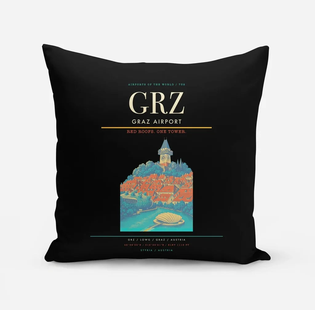 Graz Airport (GRZ) design on black pillow
