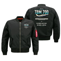 Thumbnail for Socata TBM 700 design on black bomber jacket, double-side print