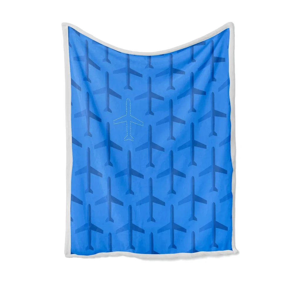 Blue Seamless Airplanes Bed Blankets & aviation print on soft fleece blanket.