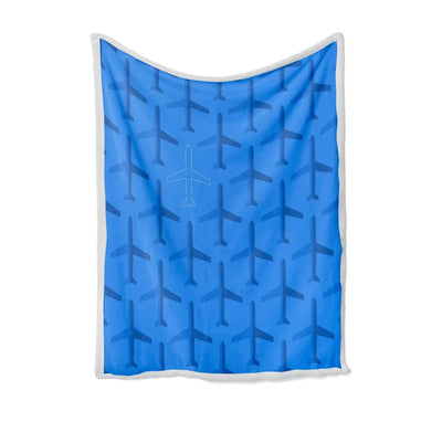 Blue Seamless Airplanes Bed Blankets & aviation print on soft fleece blanket.