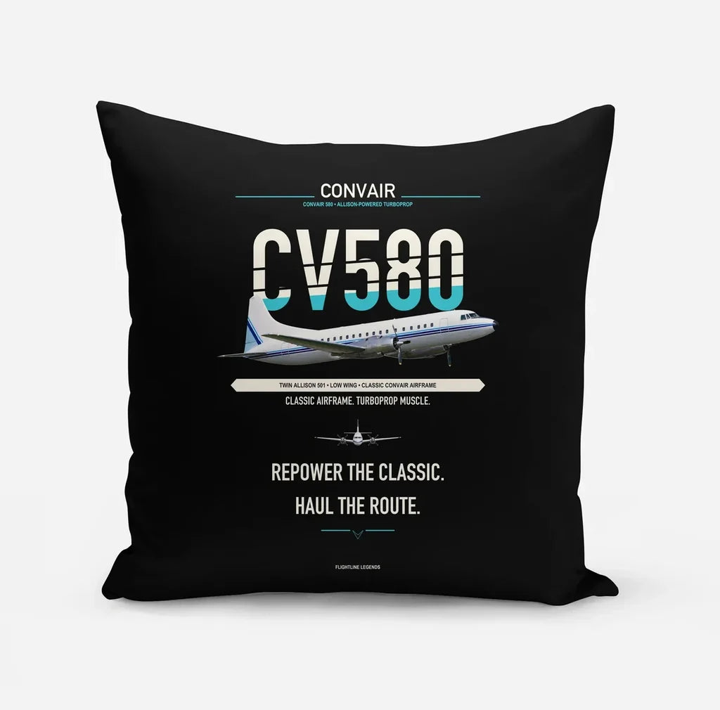 Convair 580 design on black pillow