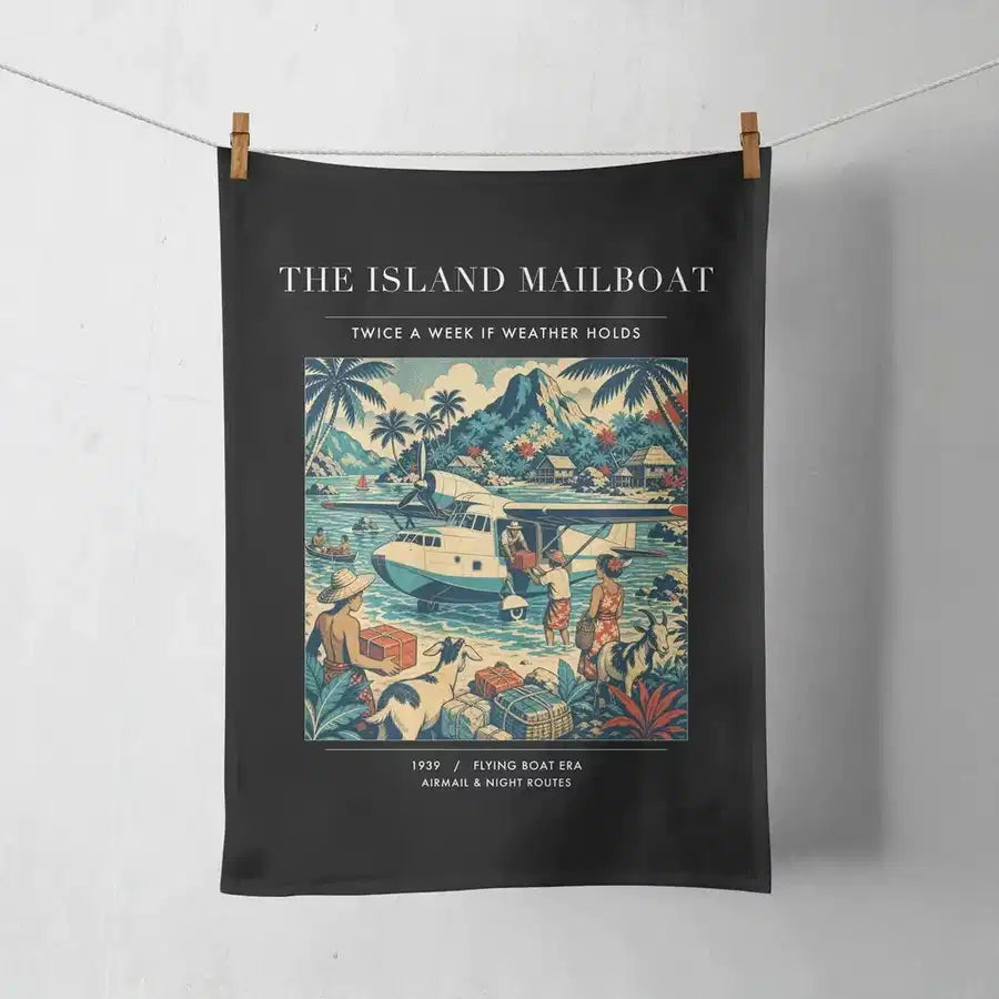VINTAGE G4065 - The Island Mailboat - Designed Towels design on black
