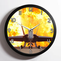 Thumbnail for Face to Face with Air Force Jet & Flames aviation design on premium wood and metal wall clock.