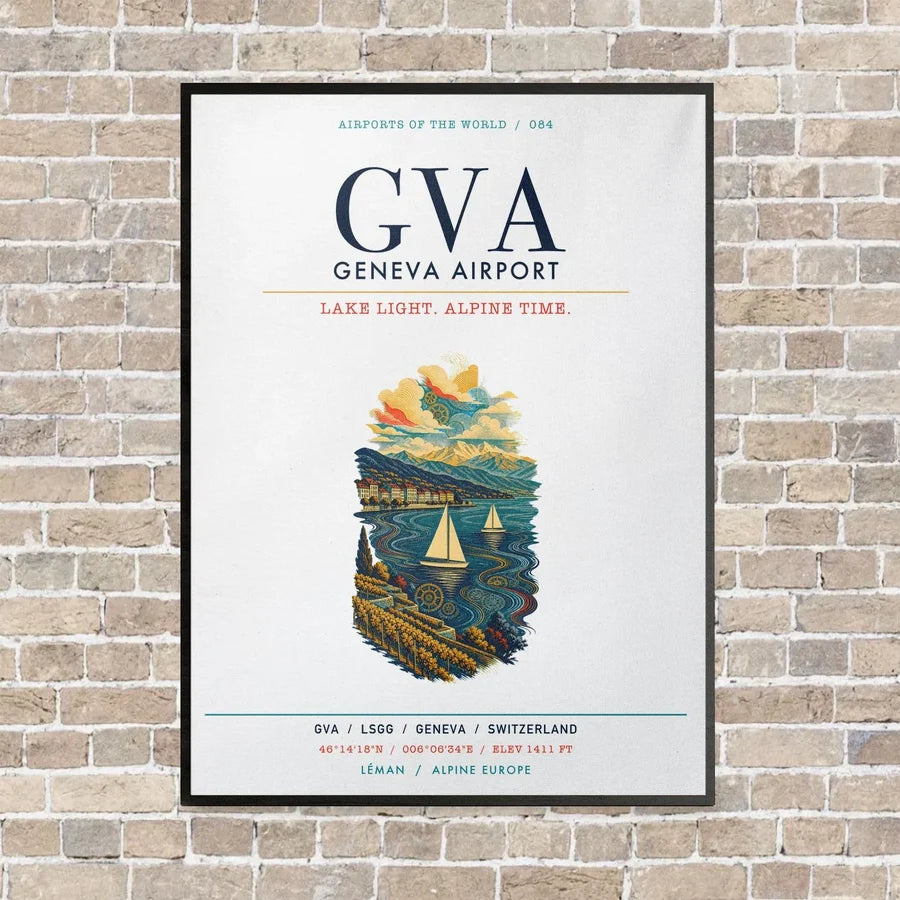 Geneva Airport GVA vertical canvas print - framed - white background