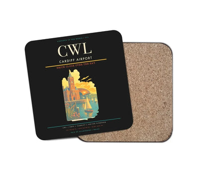Cardiff Airport (CWL) design on black 1 piece coaster