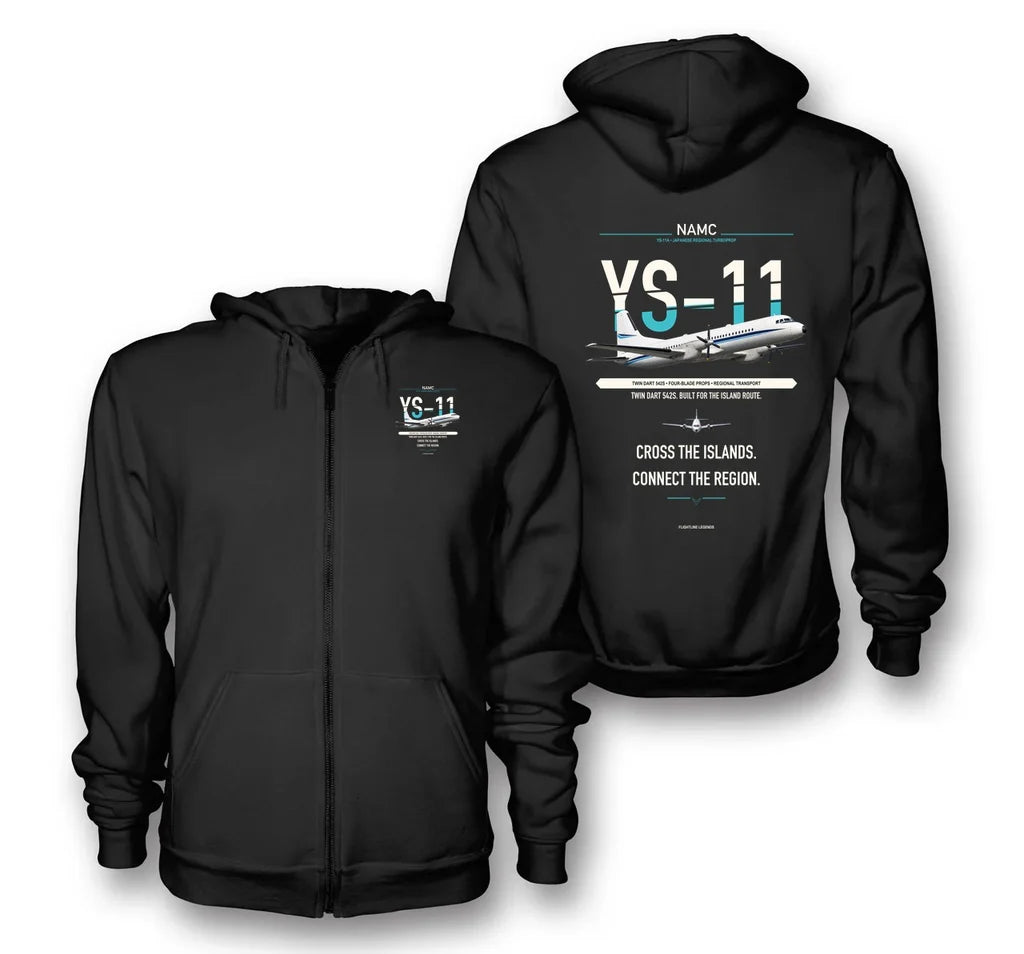NAMC YS-11A design on black zipped hoodie