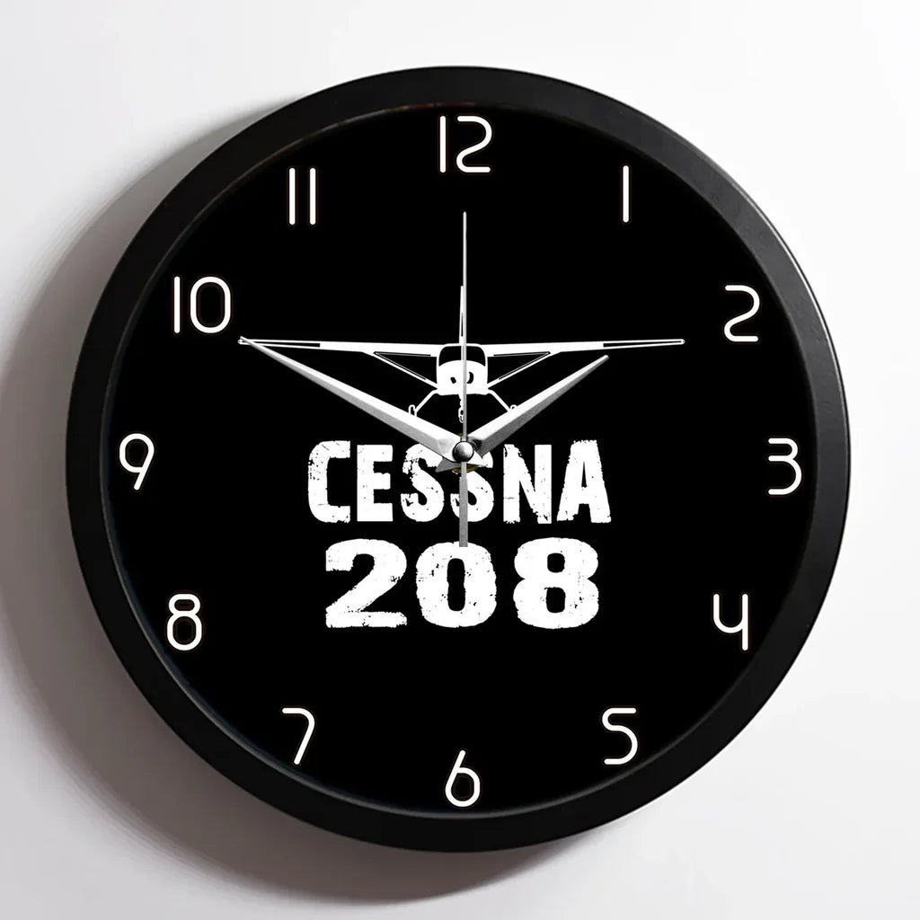 Cessna 208 & Plane aviation design on premium wood and metal wall clock.