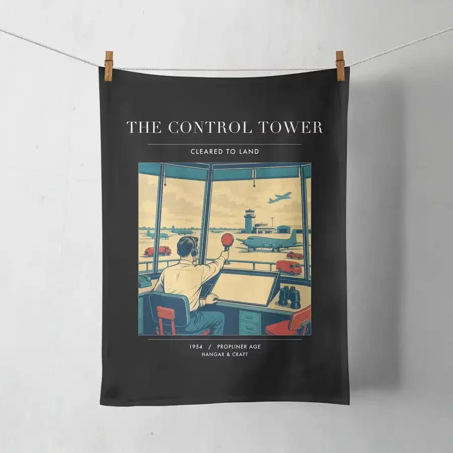 VINTAGE G4093 - The Control Tower - Designed Towels design on black