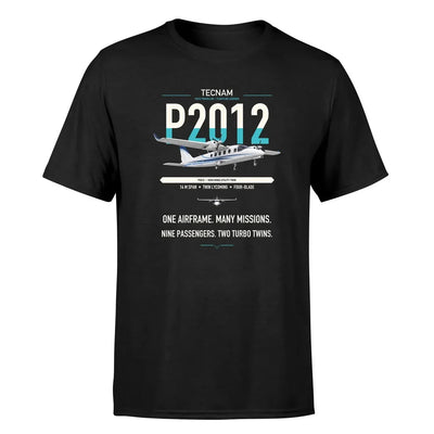Tecnam P2012 Traveller design on black t-shirt, single-side print