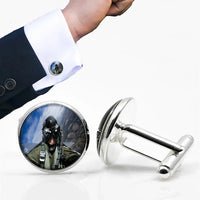 Thumbnail for Side view of Amazing Military Pilot Selfie aviation cuff links in polished metal, polished finish.