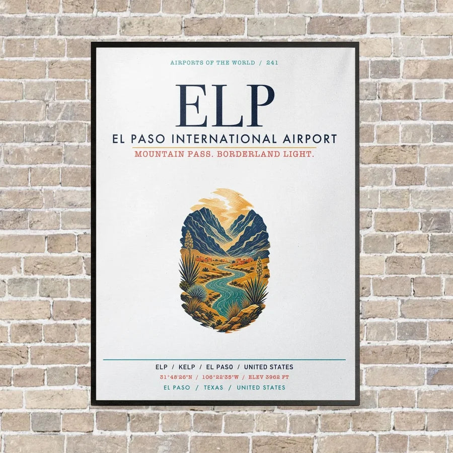 El Paso International Airport ELP vertical canvas print - framed - white background
