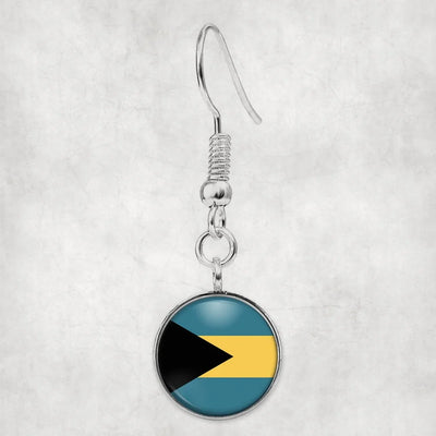 Side view of Bahamas Flag aviation earrings in hypoallergenic alloy, polished finish.