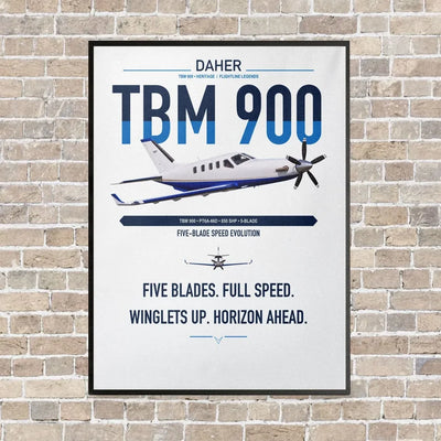 Daher TBM 900 vertical canvas print - framed - white background