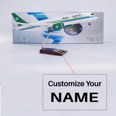 Side view of Saudi Airlines New Livery Boeing 787 Airplane Model (1/130 Scale) aviation LED model airplane in diecast metal w.