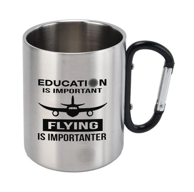 Flying is Importanter aviation design on outdoor mug, durable insulated construction.