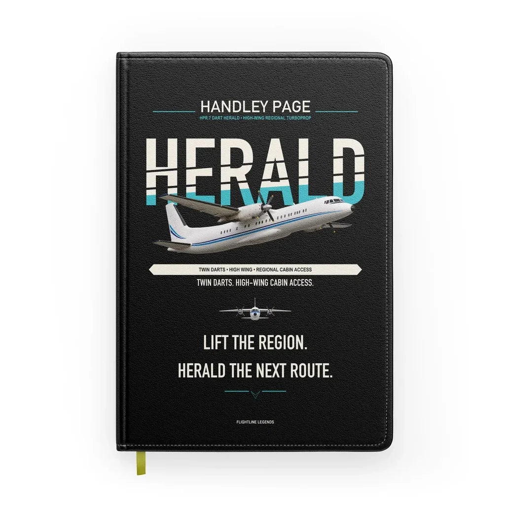 Handley Page HPR.7 Dart Herald design on black notebook