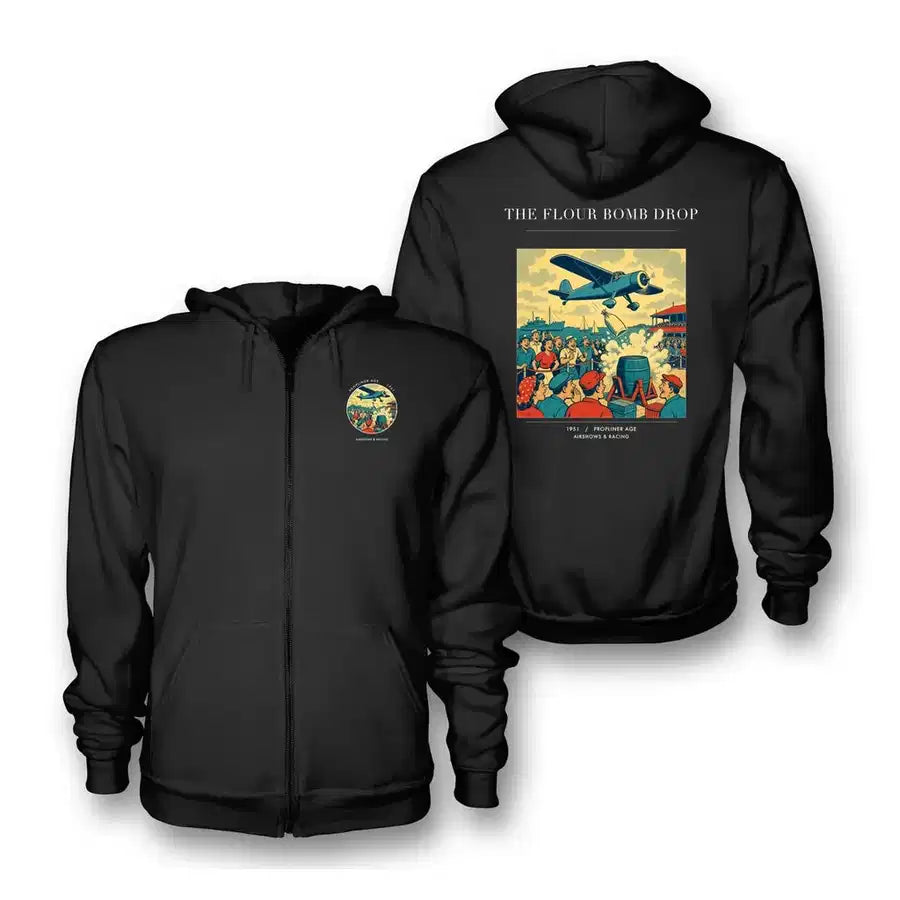 VINTAGE G4259 - The Flour Bomb Drop - Premium Zipped Hoodie design on black