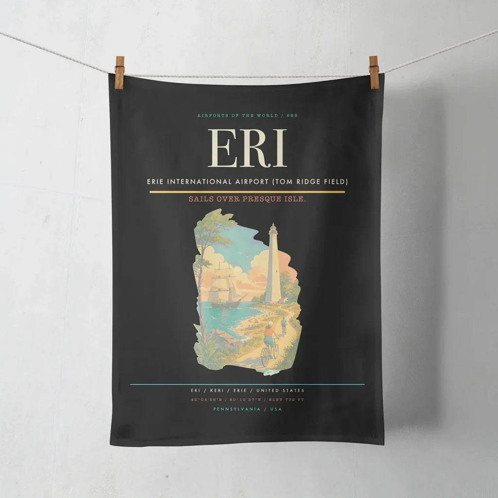 Erie International Airport (Tom Ridge Field) (ERI) design on black towel