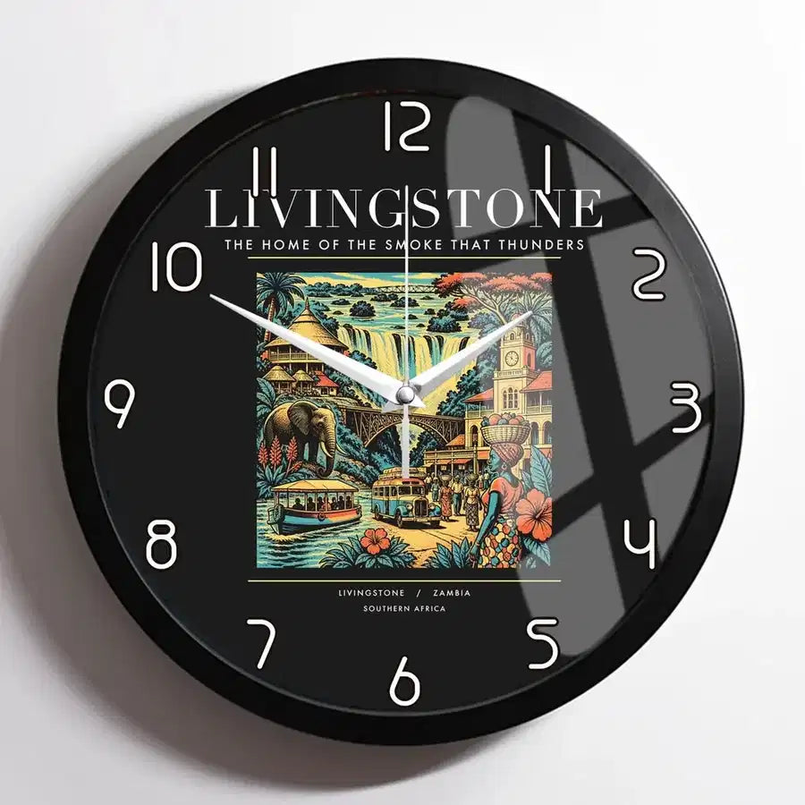 LIVINGSTONE - Poster - Wall Clock Framed - Black