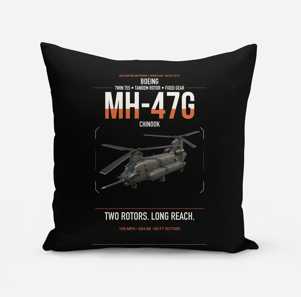 Boeing MH-47G Chinook design on black pillow