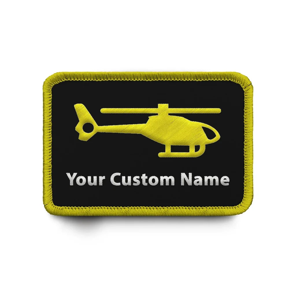 Custom Name Badge 6 (Helicopter) & Embroidered aviation design patch in embroidered fabric.