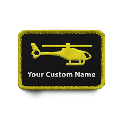 Custom Name Badge 6 (Helicopter) & Embroidered aviation design patch in embroidered fabric.