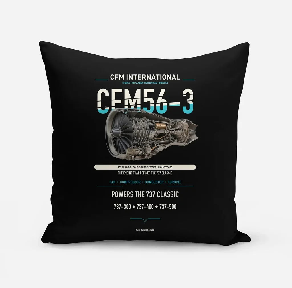 CFM56-3 design on black pillow