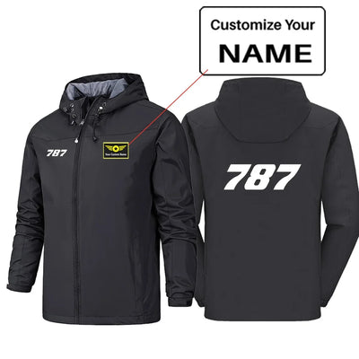 Boeing 787 Flat Text Rain Jackets & Windbreakers aviation design printed on waterproof shell with sealed seams rain jacket.