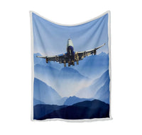 Thumbnail for Landing Boeing 747 From Front Bed Blankets & aviation print on soft fleece blanket.