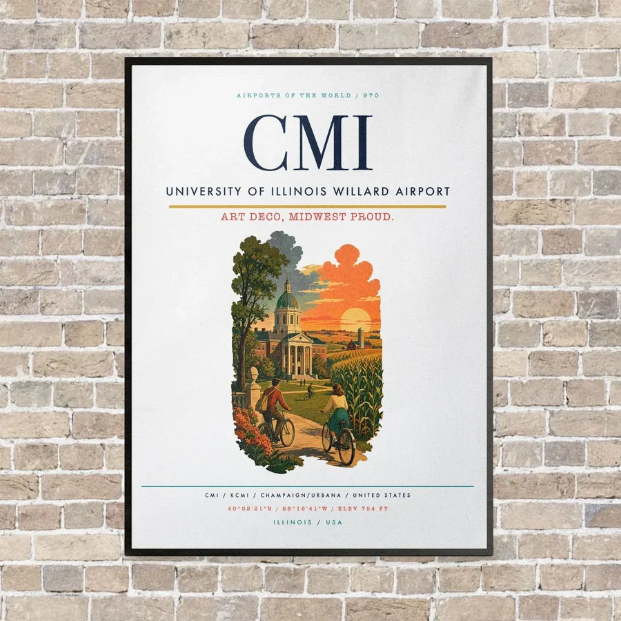 University of Illinois Willard Airport CMI vertical canvas print - framed - white background