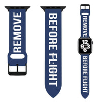 Thumbnail for Remove Before Flight (Edition 2) Blue aviation-themed Apple Watch band, polished soft silicone.