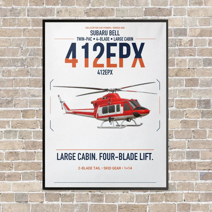 SUBARU Bell 412EPX vertical canvas print - framed - white background
