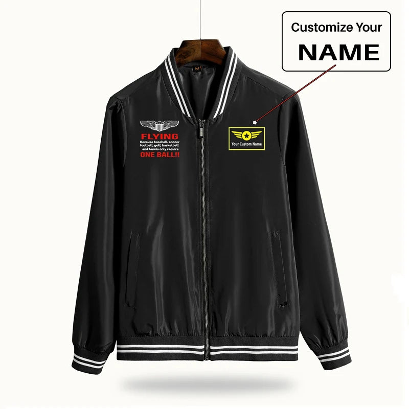 Flying One Ball aviation design printed on lightweight shell with windproof finish thin spring jacket.