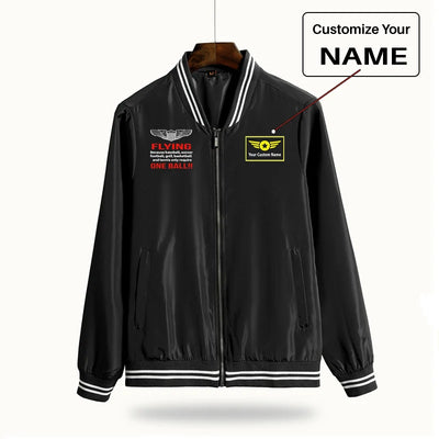 Flying One Ball aviation design printed on lightweight shell with windproof finish thin spring jacket.