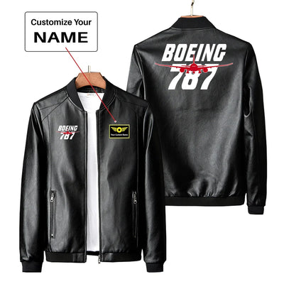 Amazing Boeing 787 PU aviation design printed on genuine leather with quilted lining leather jacket.