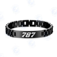 Thumbnail for Boeing 787 Flat Text aviation-themed chain bracelet, polished stainless steel.