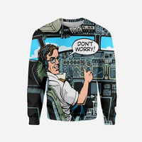 Thumbnail for Don't Worry Thumb Up Captain Printed aviation design printed on soft cotton blend 3D sweatshirt.
