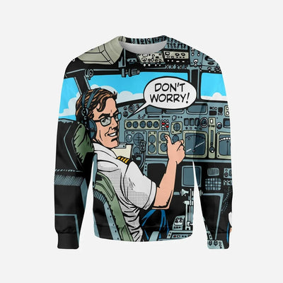 Don't Worry Thumb Up Captain Printed aviation design printed on soft cotton blend 3D sweatshirt.