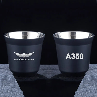 Airbus A350 Flat Text aviation design on double-wall coffee mug, vacuum-insulated double-wall.