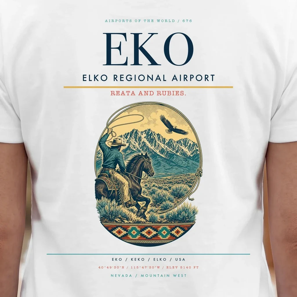 Elko Regional Airport (EKO) double-side t-shirt design close-up cover