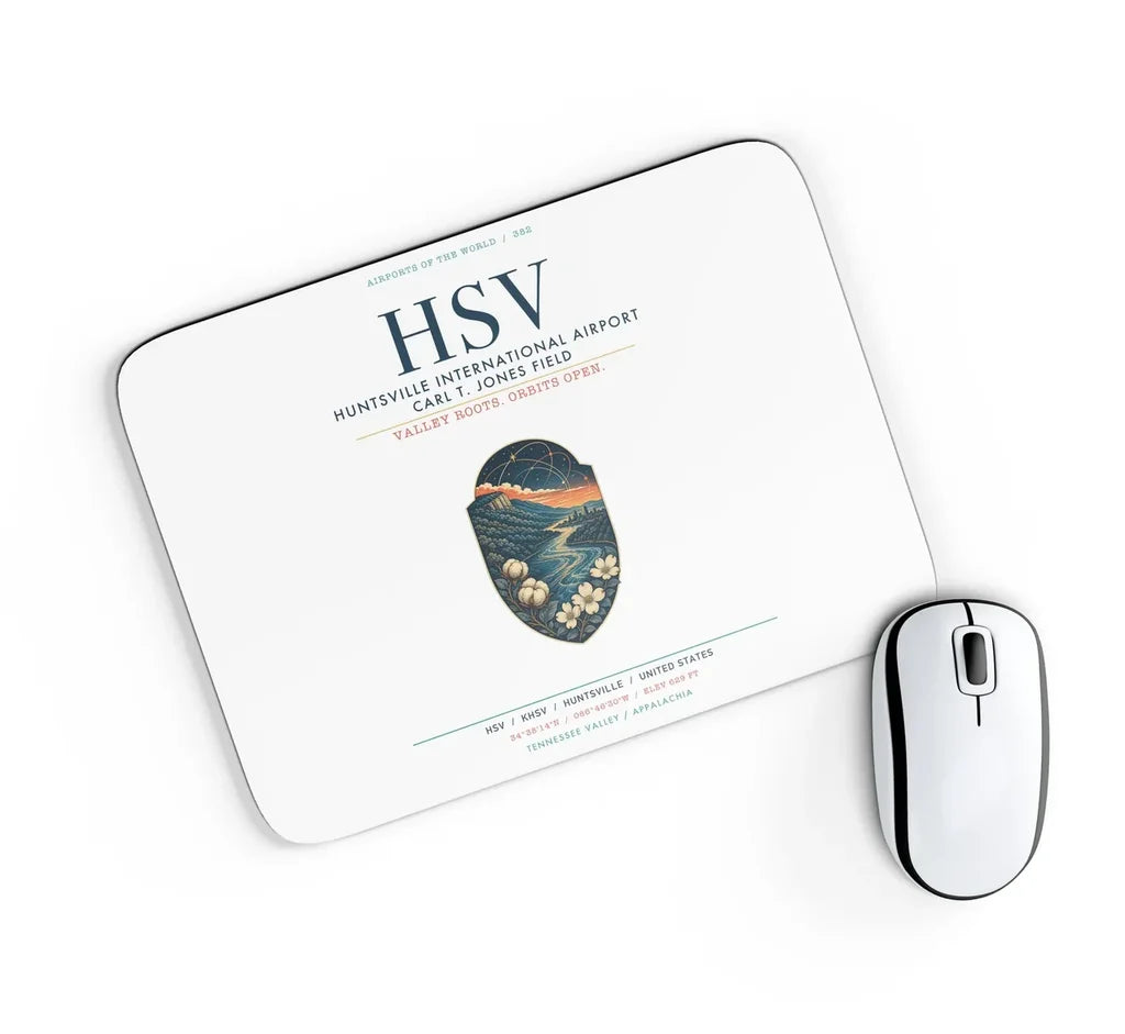 Huntsville International Airport (HSV) design on white rectangle mouse pad