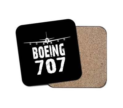 Boeing 707 & Plane aviation design on cork-backed wood with print coaster.