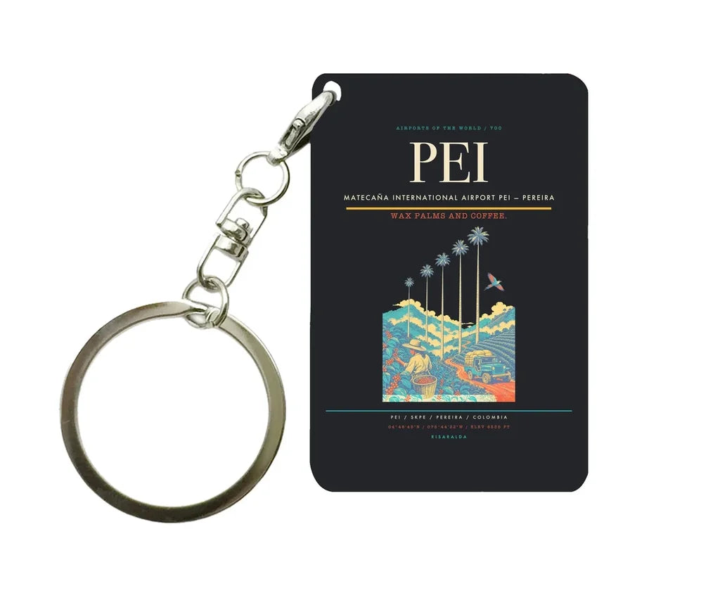 Matecaña International Airport (PEI) design on black key chain
