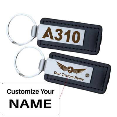 Airbus A310 Flat Text aviation PU leather key chain in PU faux leather.