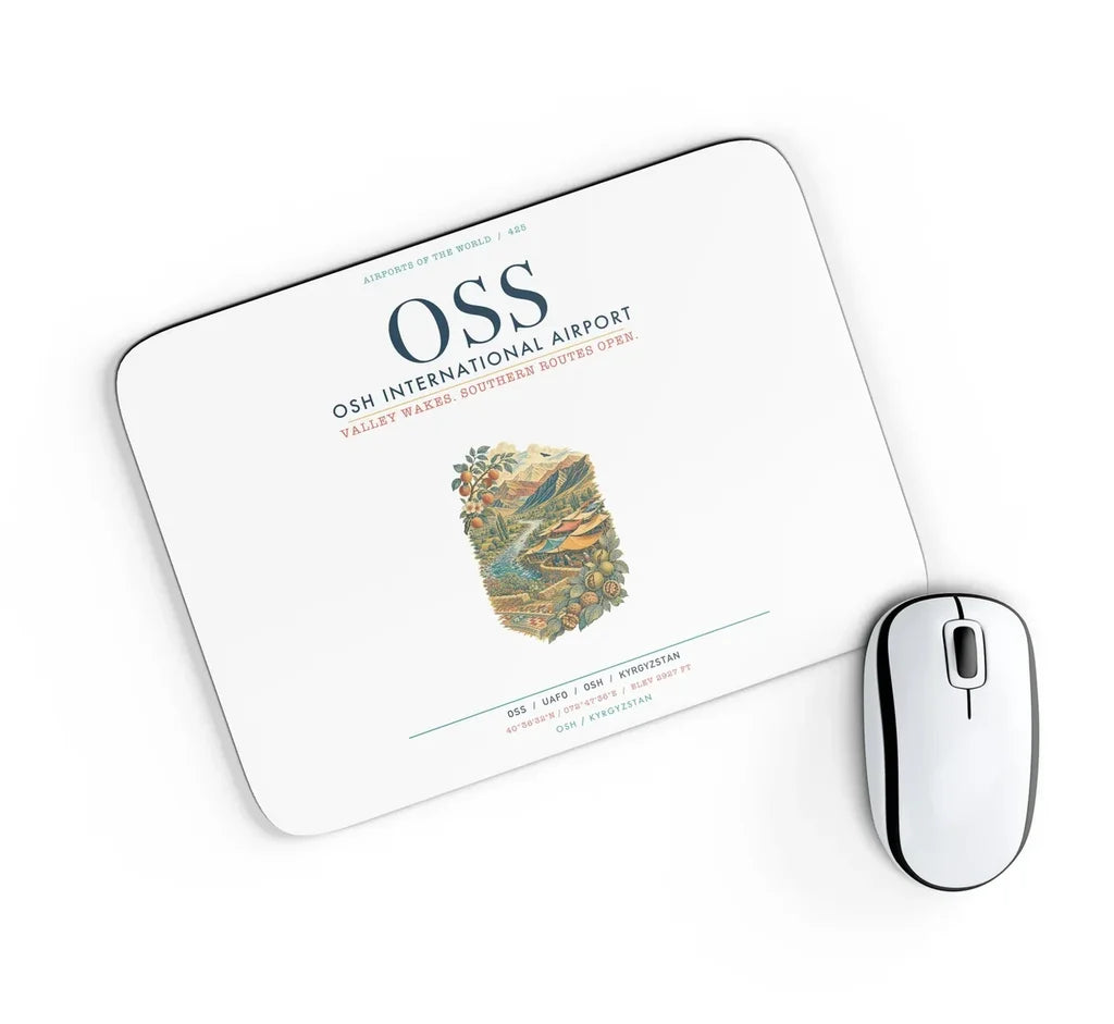 Osh International Airport (OSS) design on white rectangle mouse pad