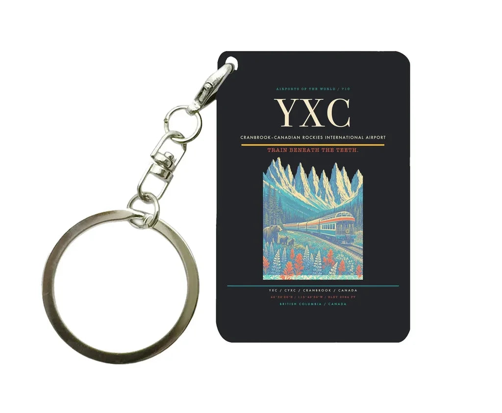 Cranbrook–Canadian Rockies International Airport (YXC) design on black key chain