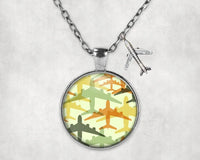 Thumbnail for Seamless Colourful Airplanes aviation-themed necklace, polished stainless steel.