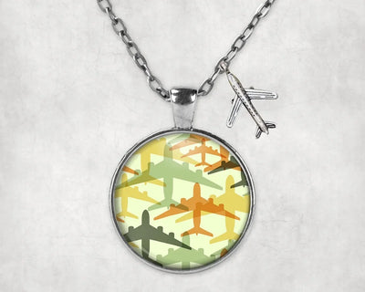 Seamless Colourful Airplanes aviation-themed necklace, polished stainless steel.