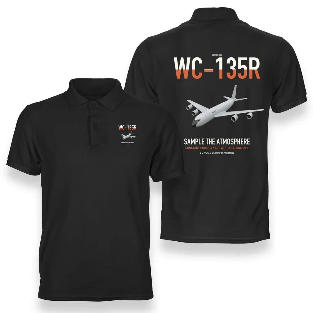 WC-135R Constant Phoenix design on black double-side polo t-shirt, double-side print