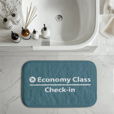 Economy Class - Check In aviation print bath mat, soft absorbent fabric with non-slip backing.